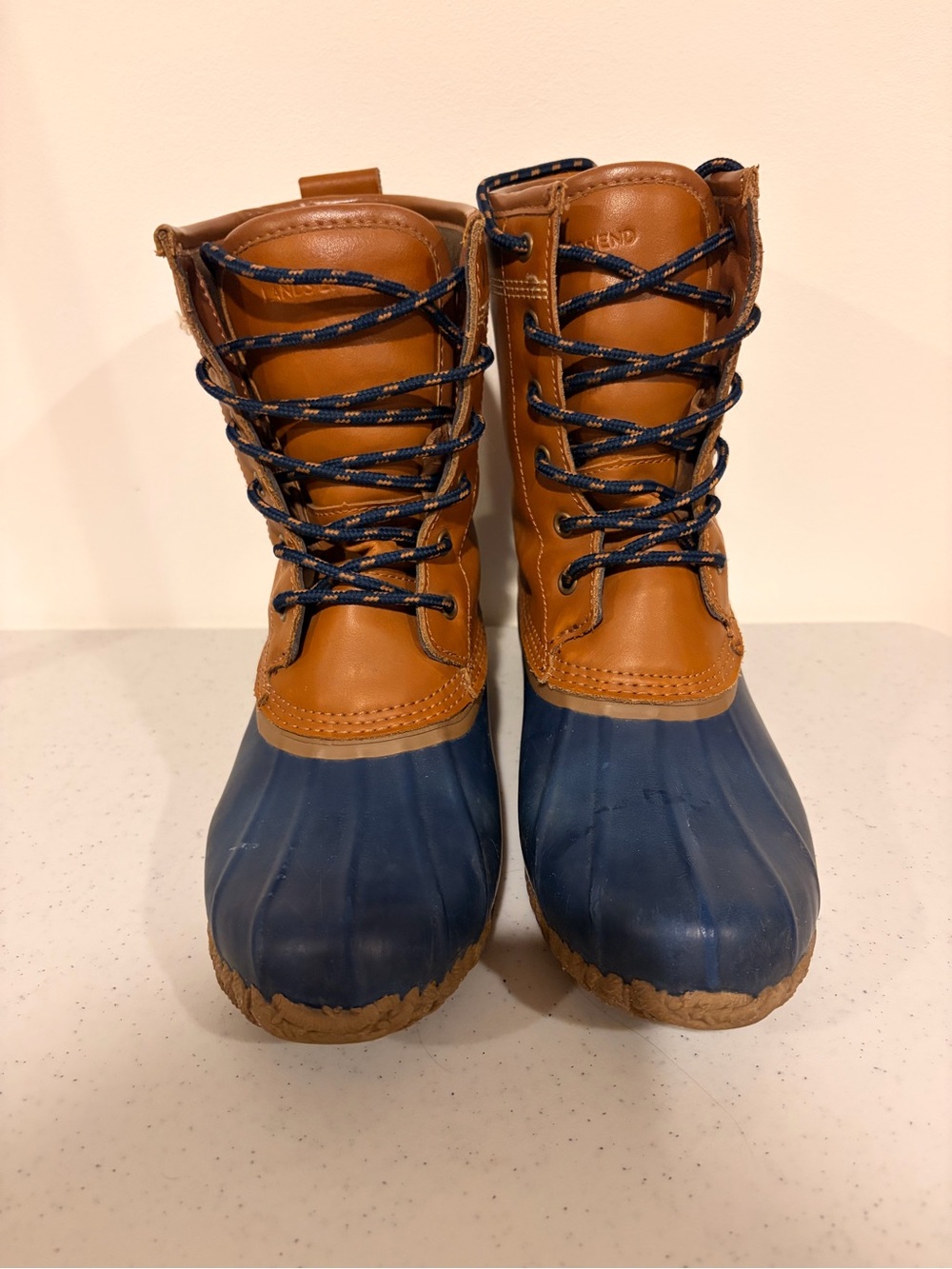 Lands' End Women's Duck Boots Brown/Blue Ankle Lace-Up Synthetic US 6